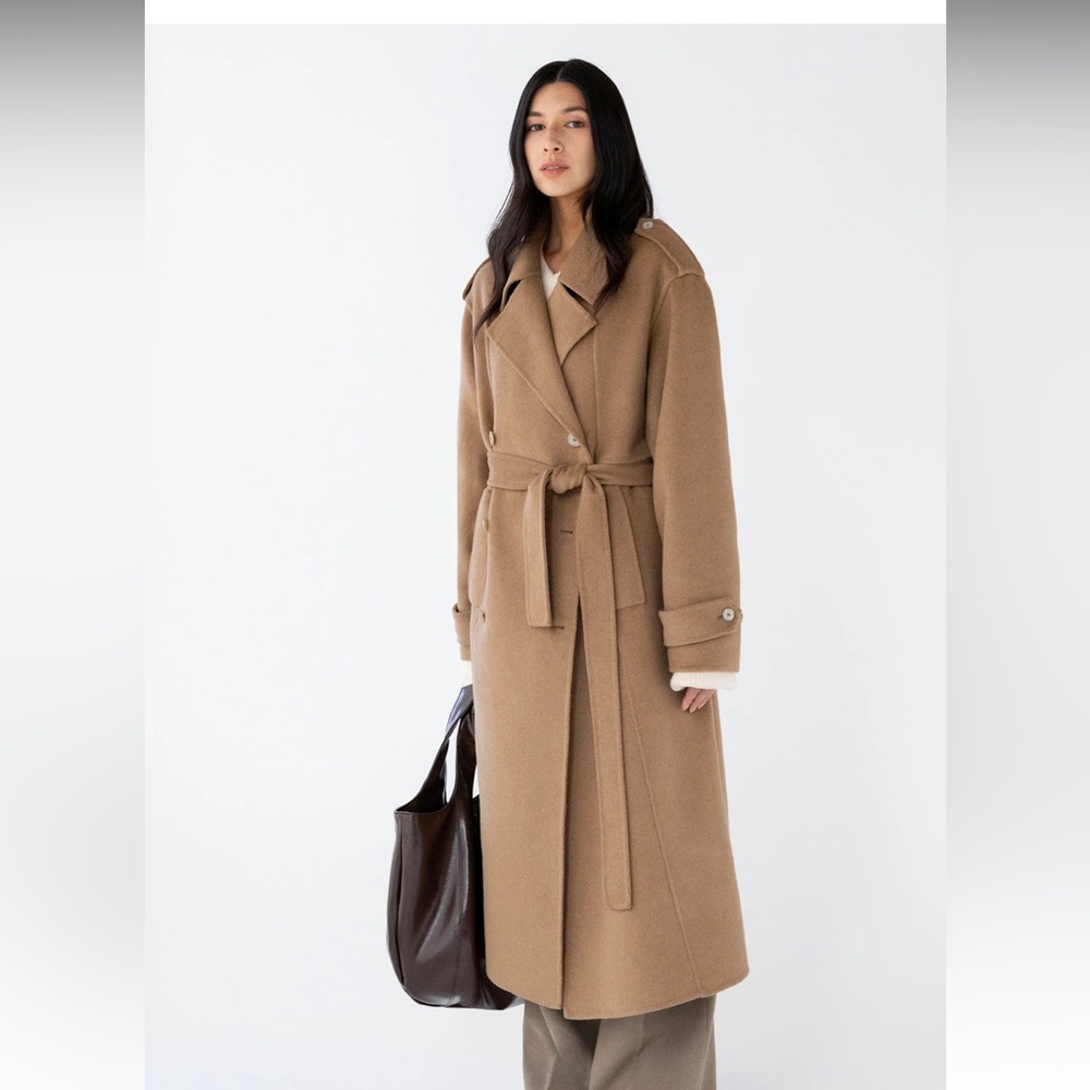 OAK + FORD BRUSHED WOOL-BLEND BELTED COAT